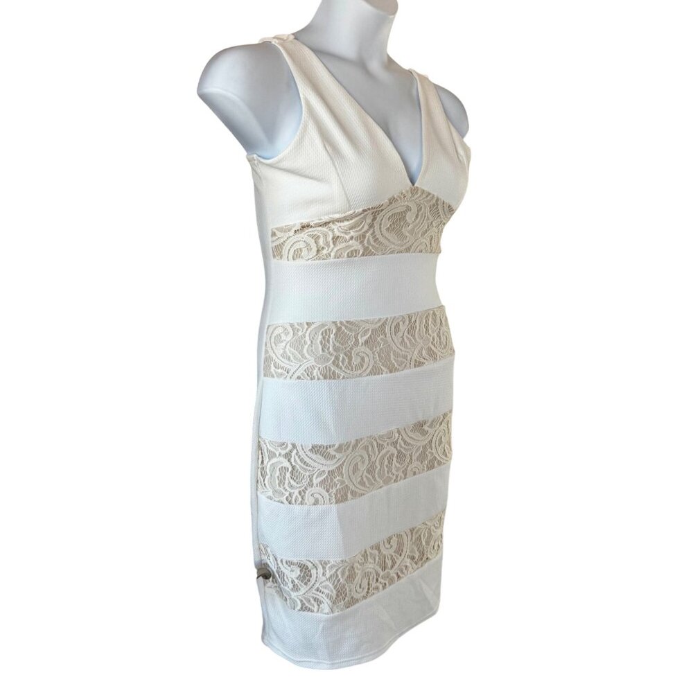 White Sleeveless Lace Panel Dress Love by Chesley V-Neck Scoop Back Large - Picture 3 of 10
